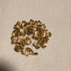 Signed Crown Trifari Gold Leaf Brooch